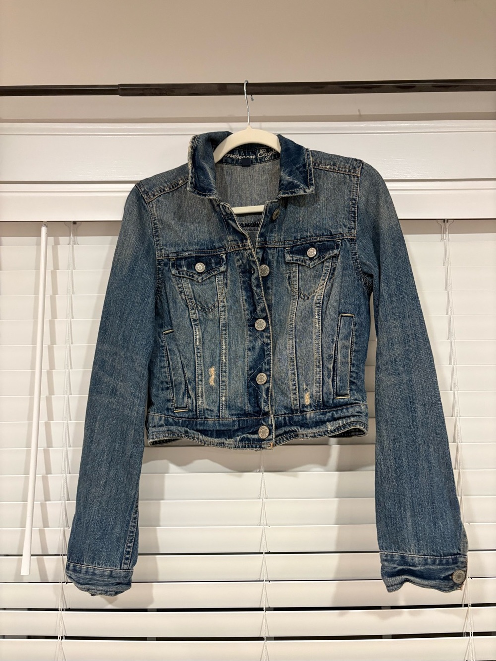 American Eagle Outfitters Distressed Blue Denim Jacket